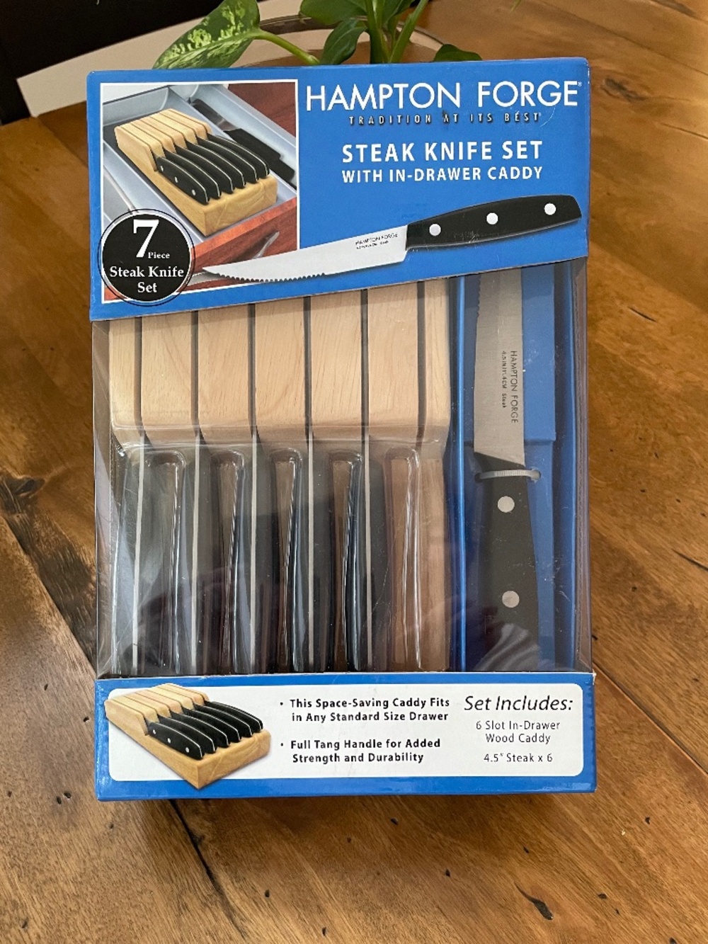 Hampton Forge Set of 6 Steak Knives with In-drawer caddy, NIB